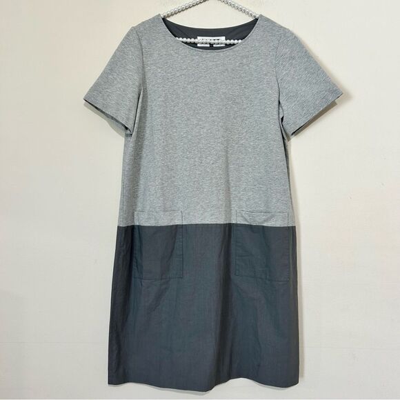 Lafayette 148 New York Gray Color Block Short Sleeve Shift Dress SIZE LARGE - Picture 2 of 6